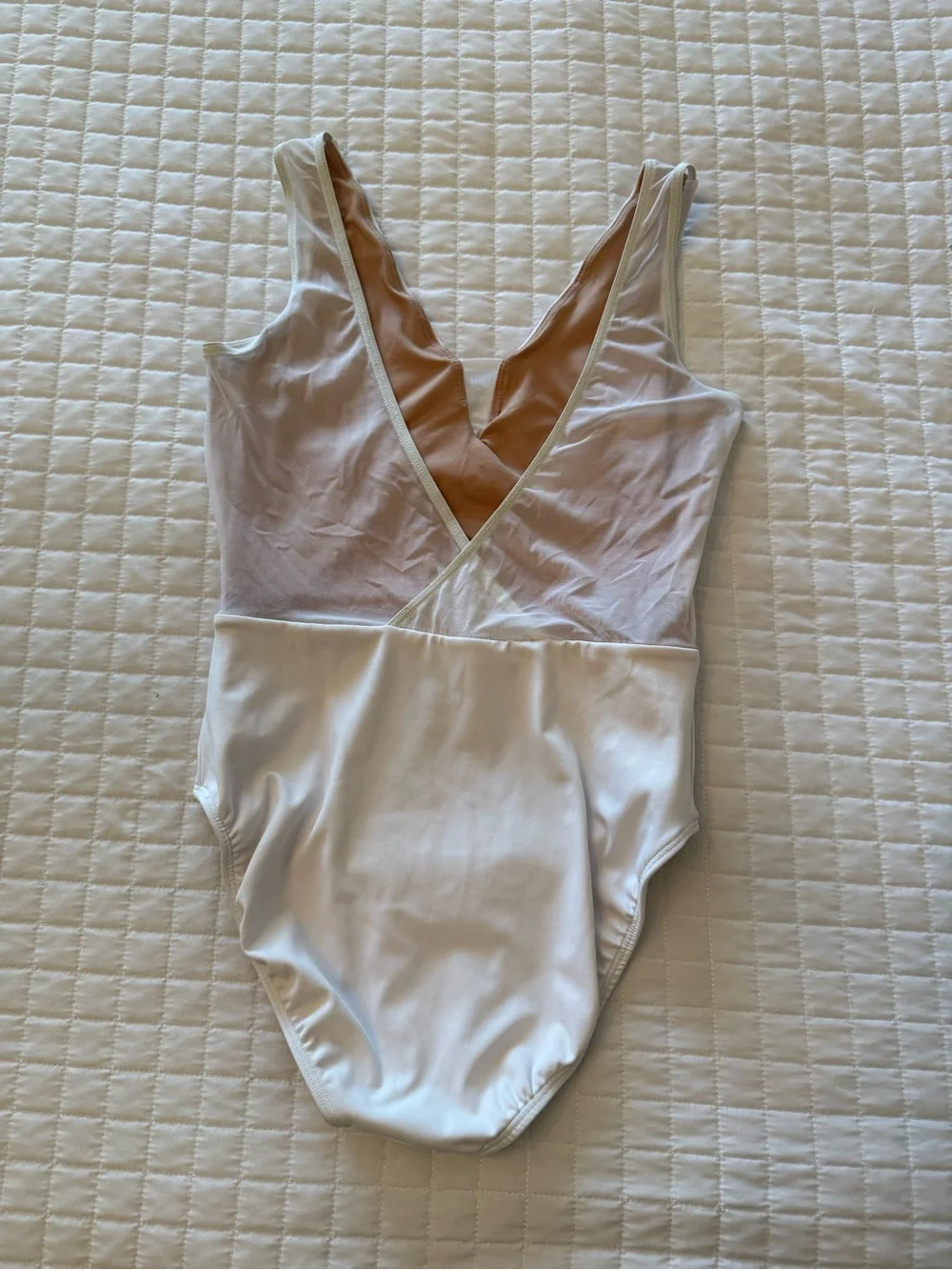 Girls White V‑Neck Dance Leotard